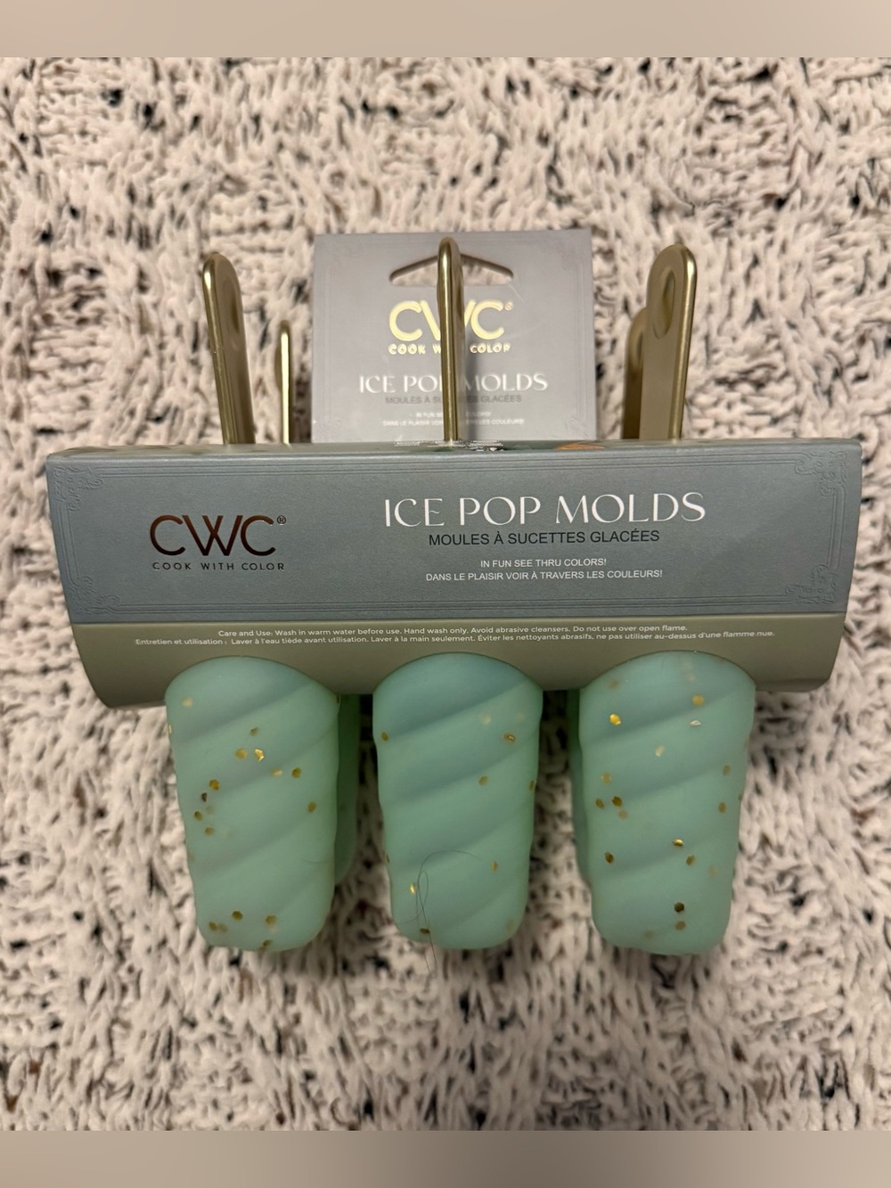 CWC Ice Pop Molds Set in Mint Green Gold Glitter Silicone Popsicle Tray New